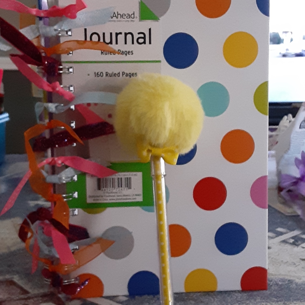 Grosgrain velvet ribbon journal puffball pen